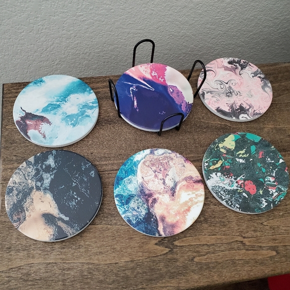 New Set of 6 Ceramic Coasters with Holder - Picture 4 of 5